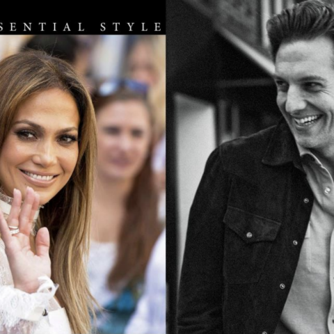 A woman with long, light brown hair waves and smiles at an event. Next to her, a man in a button-up shirt and jacket smiles in a black-and-white photo. Text above reads “QUINTESSENTIAL STYLE.”.